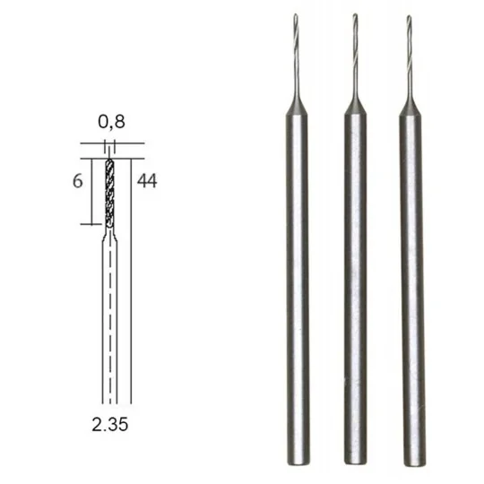 HSS steel drill bits, Ø 0.8 mm, 3 pieces Proxxon - PRX-28852 PRX-28852-Proxxon HSS steel drill bits, Ø 0.8 mm, 3 pieces - PRX-28852