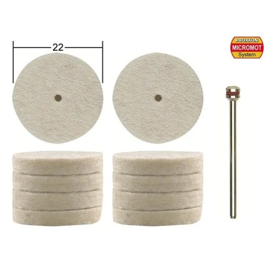 PRX-28798-Felt polish disc, Ø 22 mm, 10 pieces +1 proxxon rod