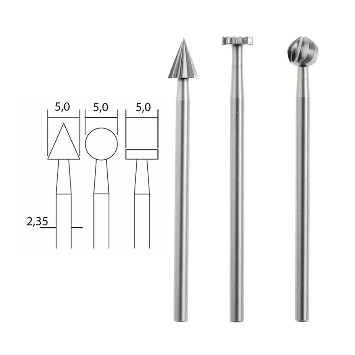 Proxxon wolfram-vanadium steel end mill, 3 shapes - PRX-28720 - PRX...