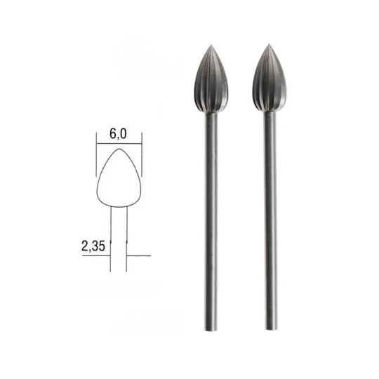PRX-28724-Cutter tip steel wolfram-vanadium, flame Ø 6mm (x2) Proxxon