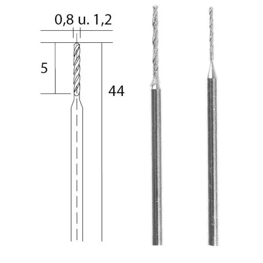 PRX-28255-Diamond helical drills, Ø 0.8mm and 1.2mm Proxxon