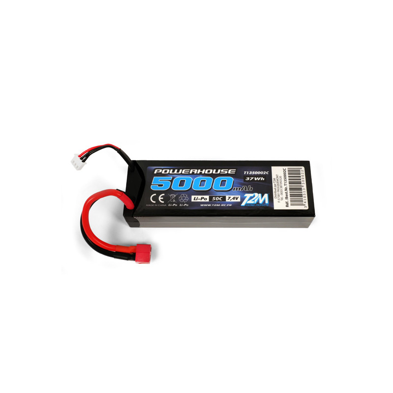 Li-Po 2S 7.4V 5000mAh 50C coqué (Dean) T2M T2M T1350002C - 1