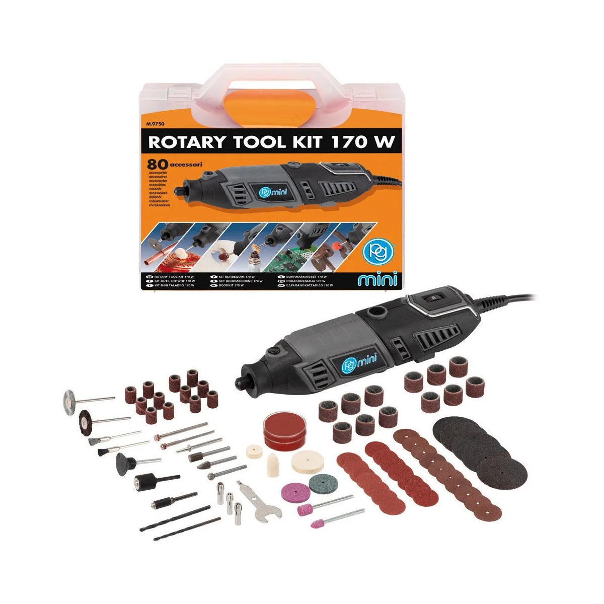Kit Mini perceuse, vitesse variable 220V / 170W et 80 accessoires PG-Mini PG-Mini PGM-M.9750 - 1 Kit Mini perceuse, vitesse variable 220V / 170W et 80 accessoires PG-Mini PG-Mini PGM-M.9750 - 1