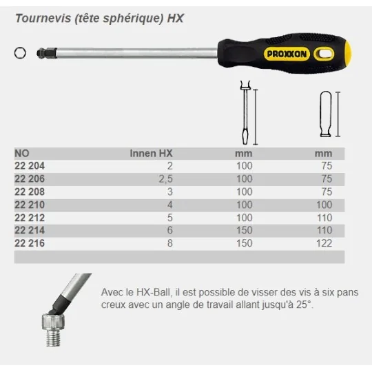 PRX-22204-Hexagonal screwdriver 6-sided BTR HX 2mm (spherical head) Proxxon