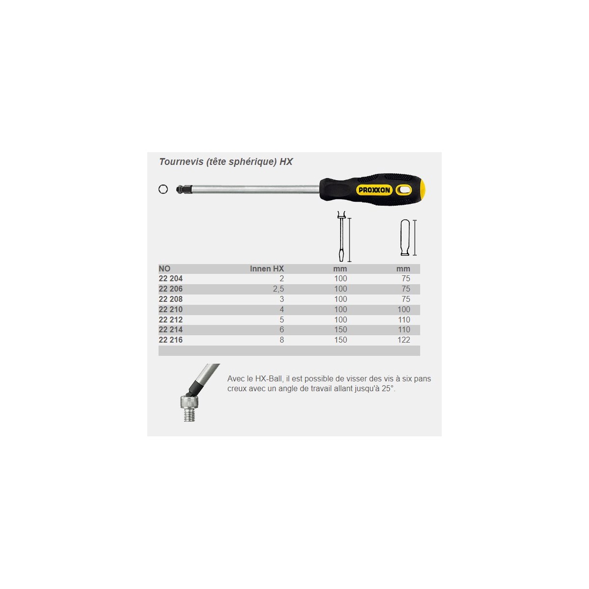 Tournevis hexagonal 6 pans BTR HX 3mm (tête sphérique) Proxxon Proxxon PRX-22208 - 2