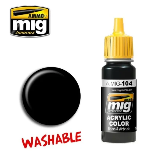 A.MIG-0104-Washable black acrylic paint 17ml Mig - A.MIG-0104