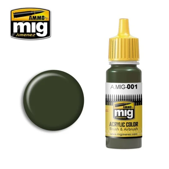 Peinture acrylique RAL 6003 VERT OLIVE OPT.1 17ml Mig AMMO - MIG Jimenez A.MIG-0001 - 1 A.MIG-0001-Peinture acrylique RAL 6003 VERT OLIVE OPT.1 17ml Mig - A.MIG-0001