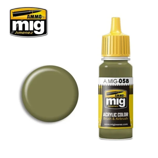 Peinture acrylique VERT CLAIR KAKI 17ml Mig AMMO - MIG Jimenez A.MIG-0058 - 1 A.MIG-0058-Peinture acrylique VERT CLAIR KAKI 17ml Mig - A.MIG-0058