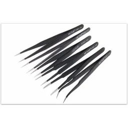 Set of 6 mini precision metal tweezers, non-magnetic - B-6PINCES - ...