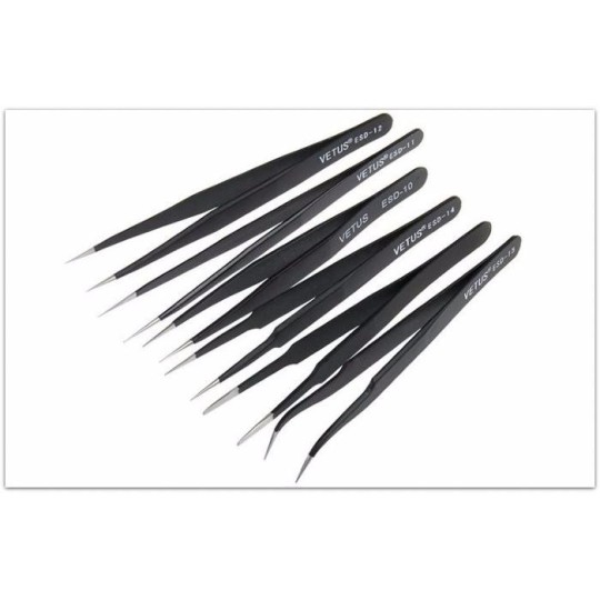Set of 6 mini precision metal tweezers, non-magnetic - B-6PINCES B-6PINCES-Set of 6 mini precision metal tweezers, non-magnetic - B-6PINCES