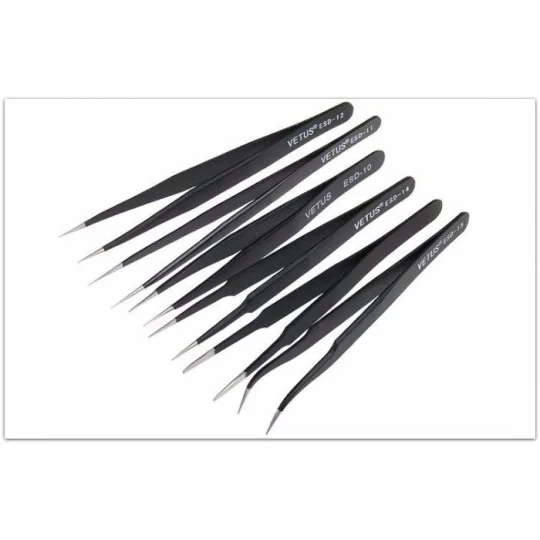 Set of 6 mini precision metal tweezers, non-magnetic - B-6PINCES - ... B-6PINCES-Set of 6 mini precision metal tweezers, non-magnetic - B-6PINCES