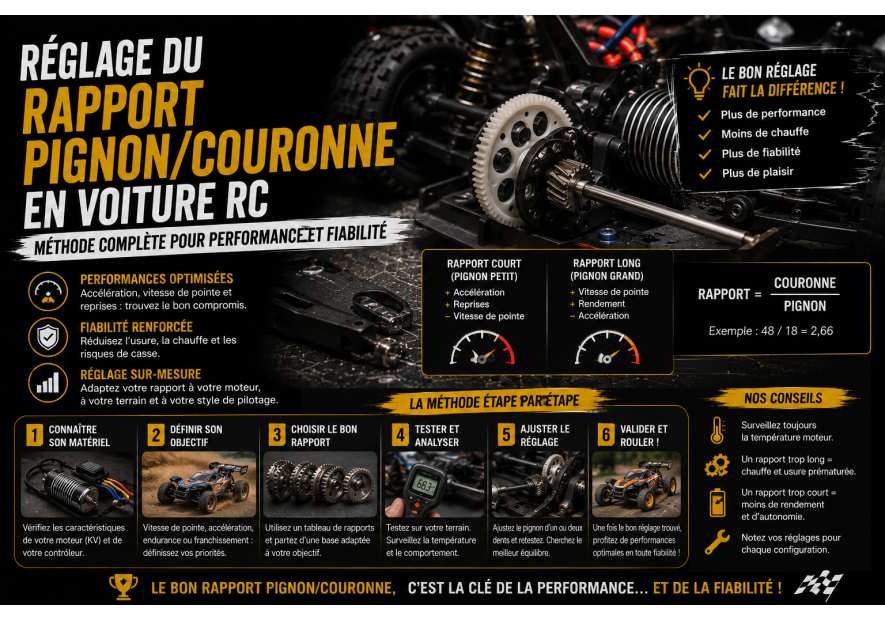 Réglage du rapport pignon/couronne en voiture RC : méthode complète pour performance et fiabilité